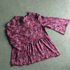 Sheer top with tie, sz 14 16 pink and gold floral